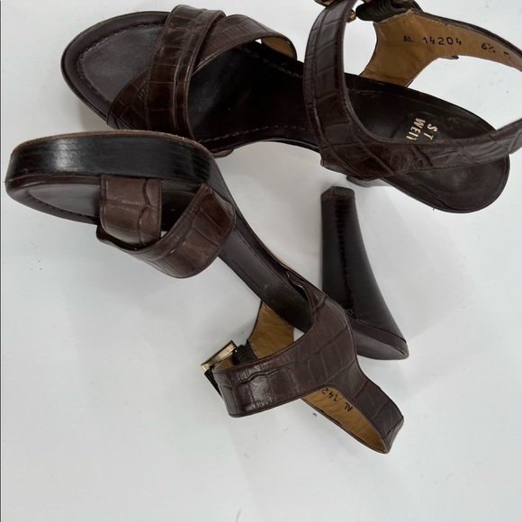 STUART Weitzman leather heel Strap sandals size 6.5 - Picture 3 of 8